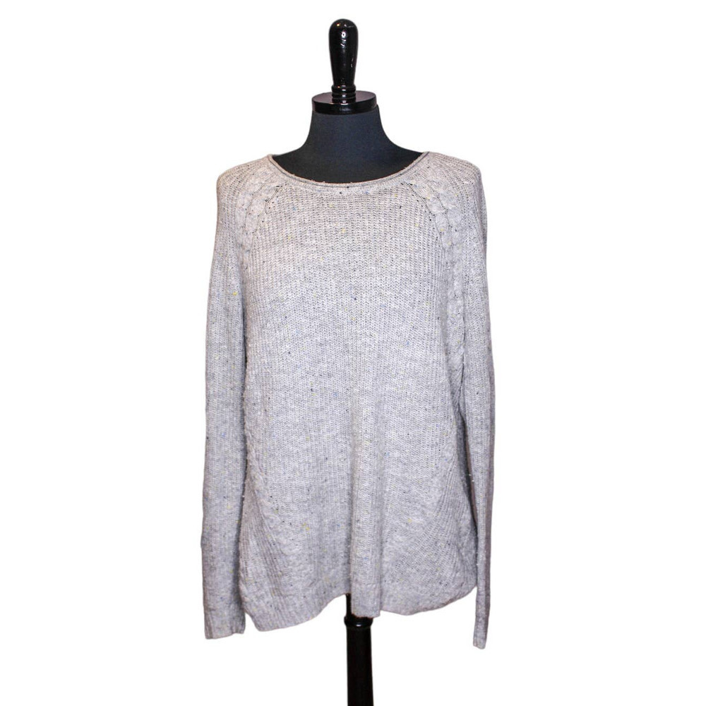 Talbots Pullover Sweater Gray Flecked Scoop Neck Oversized Raglan Sleeves M